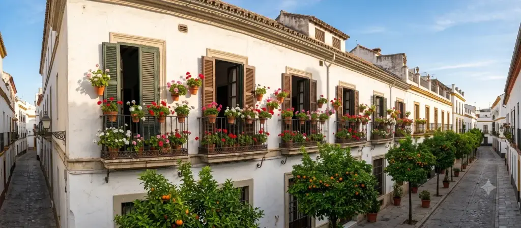 Balcones de un edificio de apartamentos turísticos en una ciudad andaluza, ilustrativos del debate fiscal sobre el IVA aplicable al alojamiento profesional