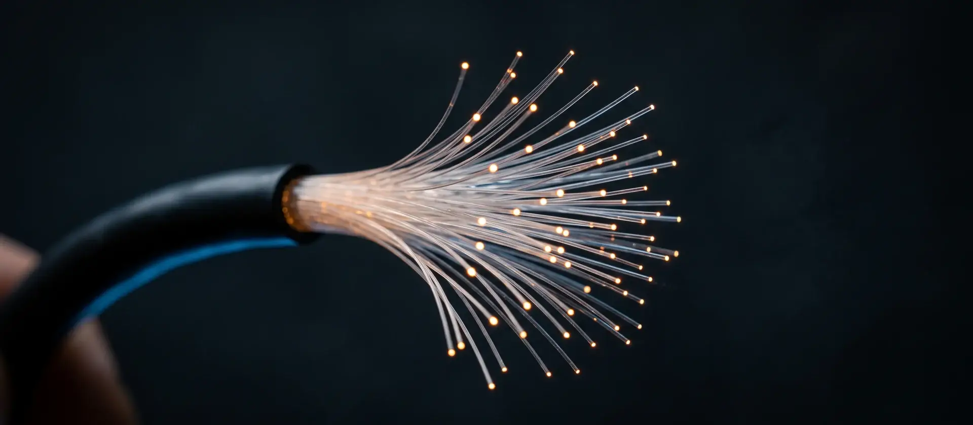 Detalle de fibras ópticas iluminadas sobre fondo oscuro, imagen conceptual del acceso automatizado a datos estructurados mediante el protocolo MCP